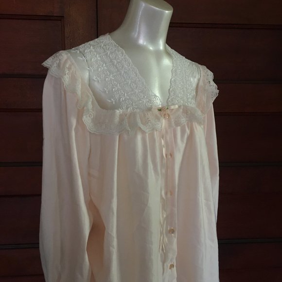 Vintage pajama set top & pants sleepwear pastel pink and lace - Picture 3 of 9